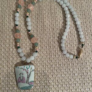 Beautiful Asian-style necklace in pale pinks and greens